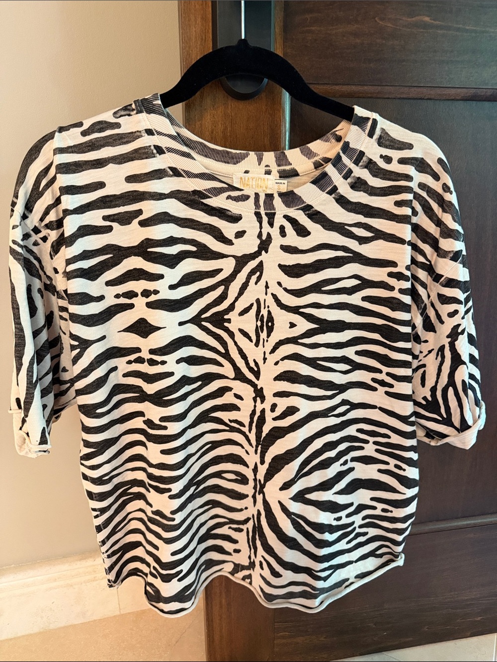 Nation LTD Black & White Zebra-Pattern Short Sleeve Tee